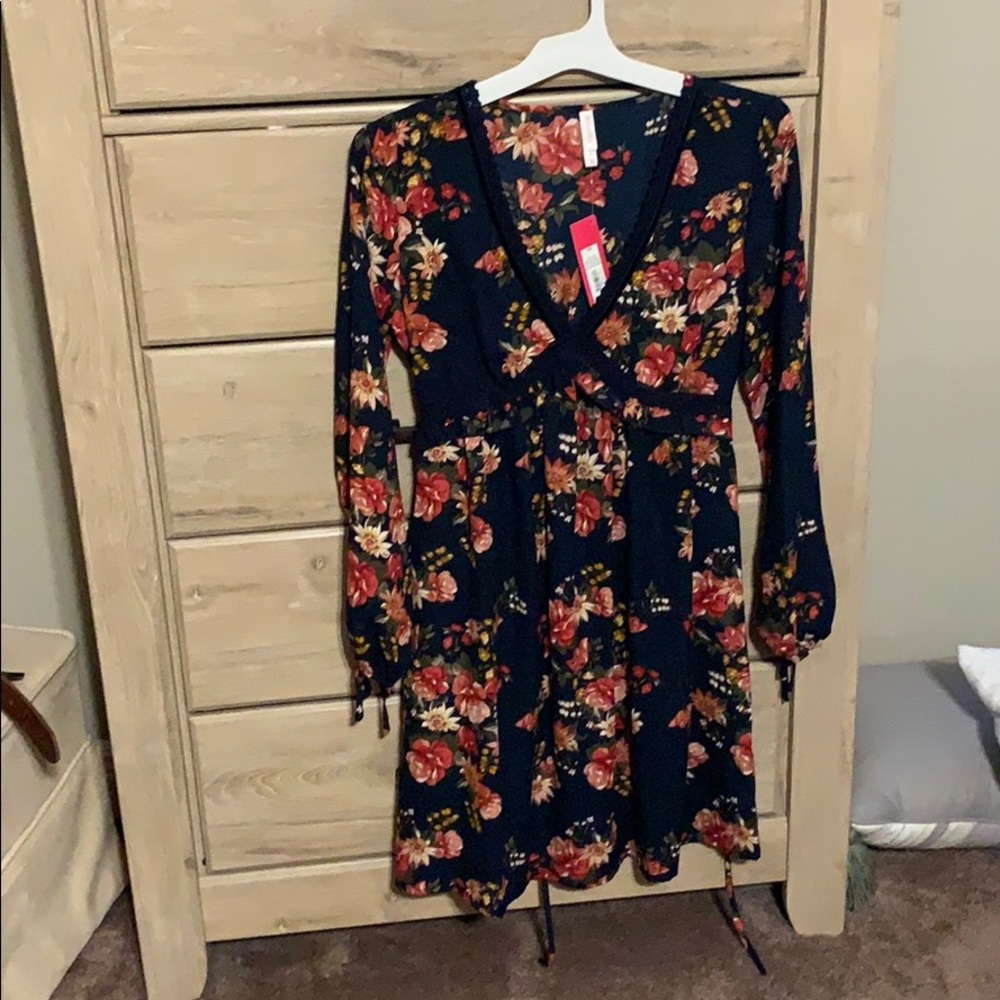 Navy floral knee length dress